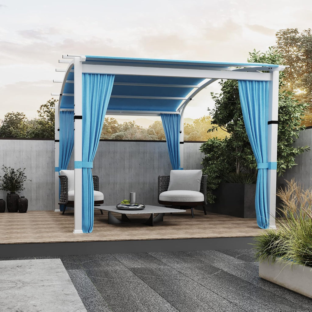 10' x 10' Outdoor Pergola, Pergola Canopy for Patio, Arched Roof Metal Pergola with Full Coverage Sun Shade Canopy, Tiffany Blue Tiffany Blue Sidewalls