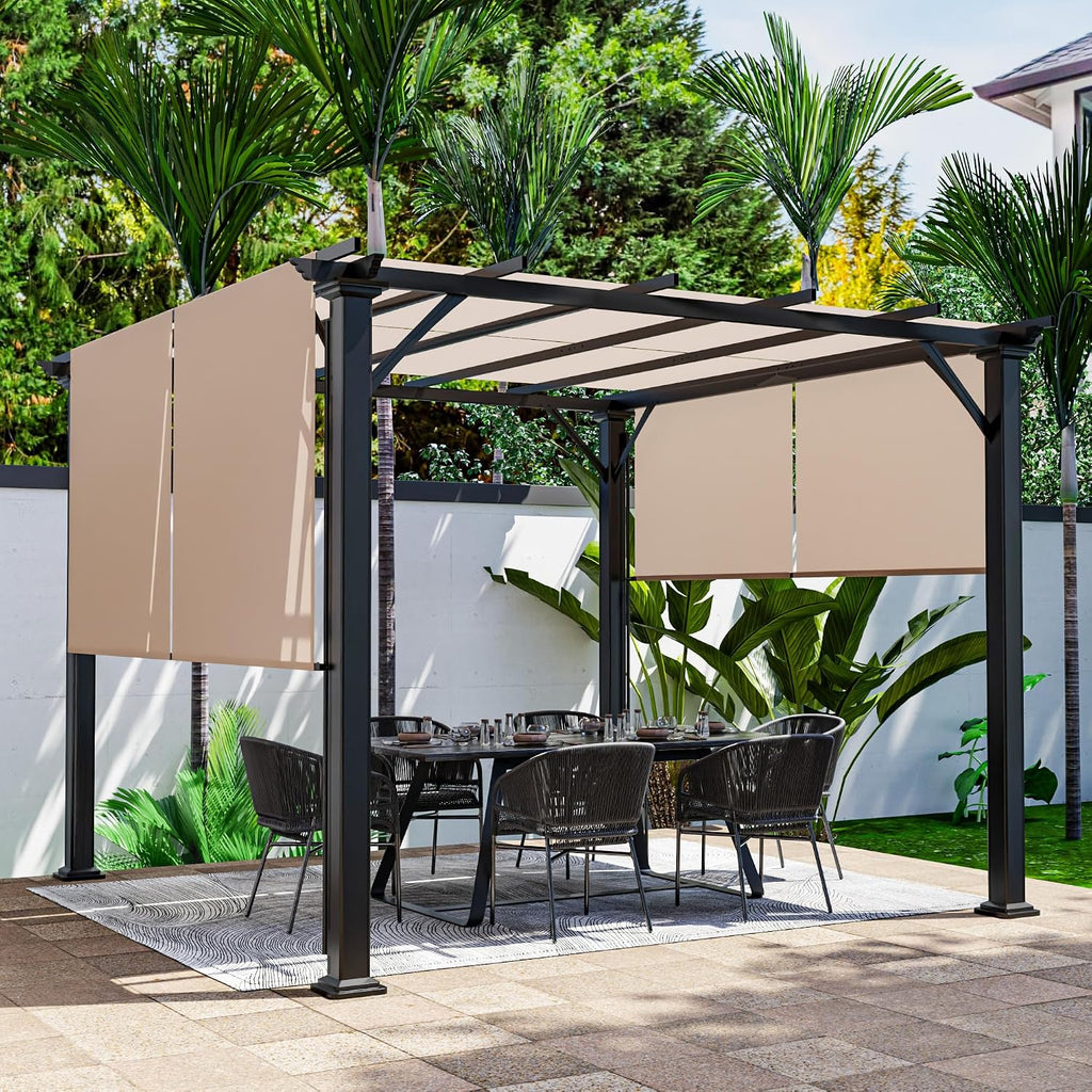 Joyside 10x10 Outdoor Pergola with Retractable Shade Canopy, Heavy-Duty Patio Metal Pergola with 4 Roller Shade Roof for Deck, Garden Use