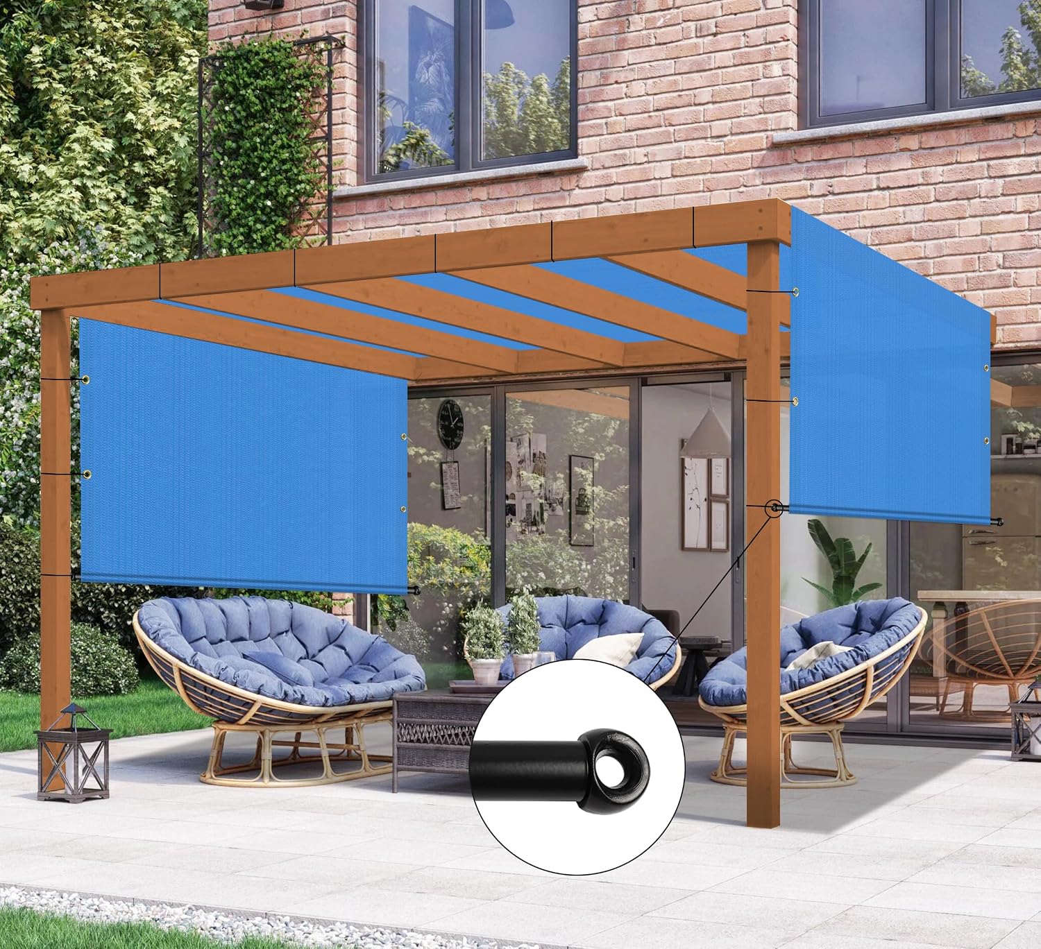 10' x 8' Universal Pergola Shade Cover Replacement Canopy with Grommets Weighted Rods Permeable for Outdoor Patio Porch Backyard Gazebo Blue