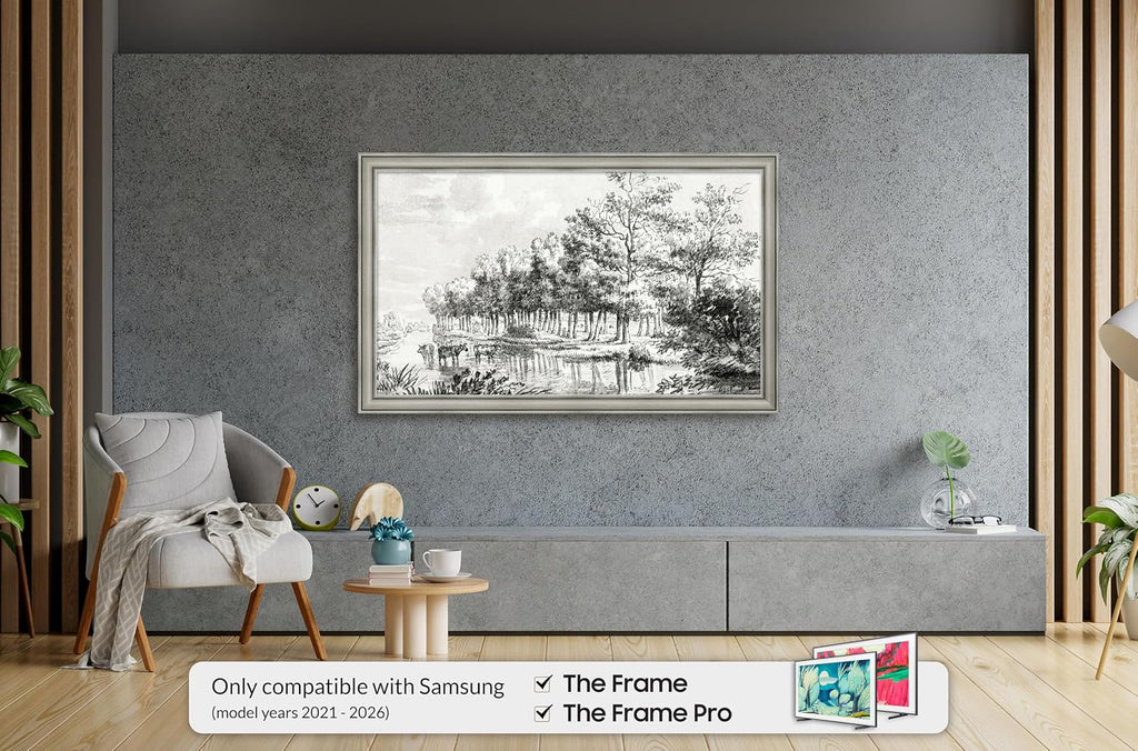 Industrial Nickel 32' Slim Deco TV Frame - Compatible ONLY with Samsung The Frame TVs (Fits 2021-2026, LS03A, LS03B, LS03C, LS03D, LS03FA)