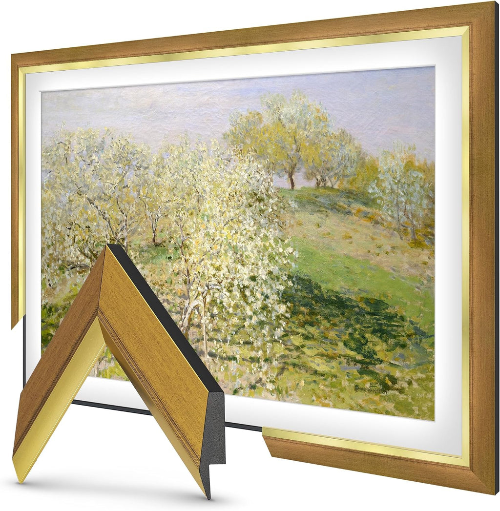 Modern Gold Leaf 55' Slim Deco TV Frame - Compatible ONLY with Samsung The Frame TVs (Fits 2021-2026, LS03A, LS03B, LS03C, LS03D, LS03FA)