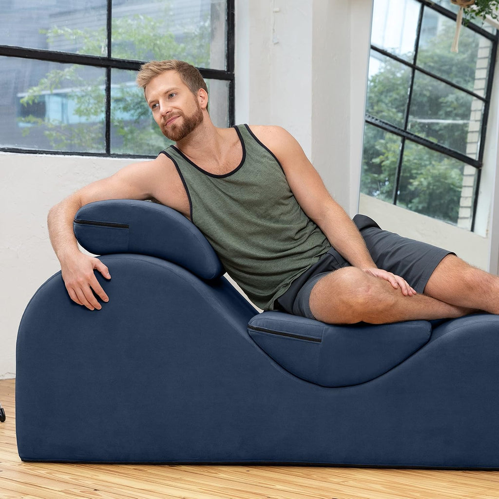 Avana Luvu Lounger - Chaise Lounge Chair for Yoga, Exercise, Massage - High Density Foam - Made in The USA - Dark Blue