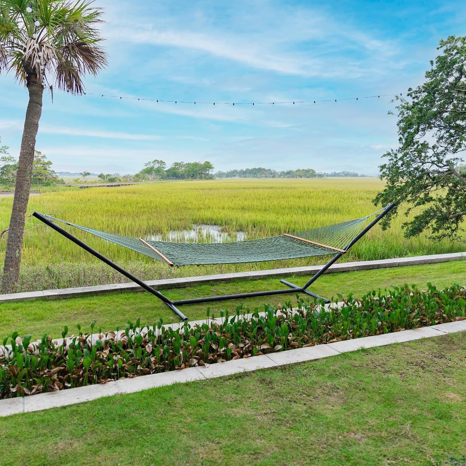 Original Pawleys Island Large Meadow DuraCord Rope Hammock – 13 ft. x 55 in., 2-Person, 450 lb Capacity, Oak Spreader Bar, Zinc-Plated Hardware, Handcrafted in the USA