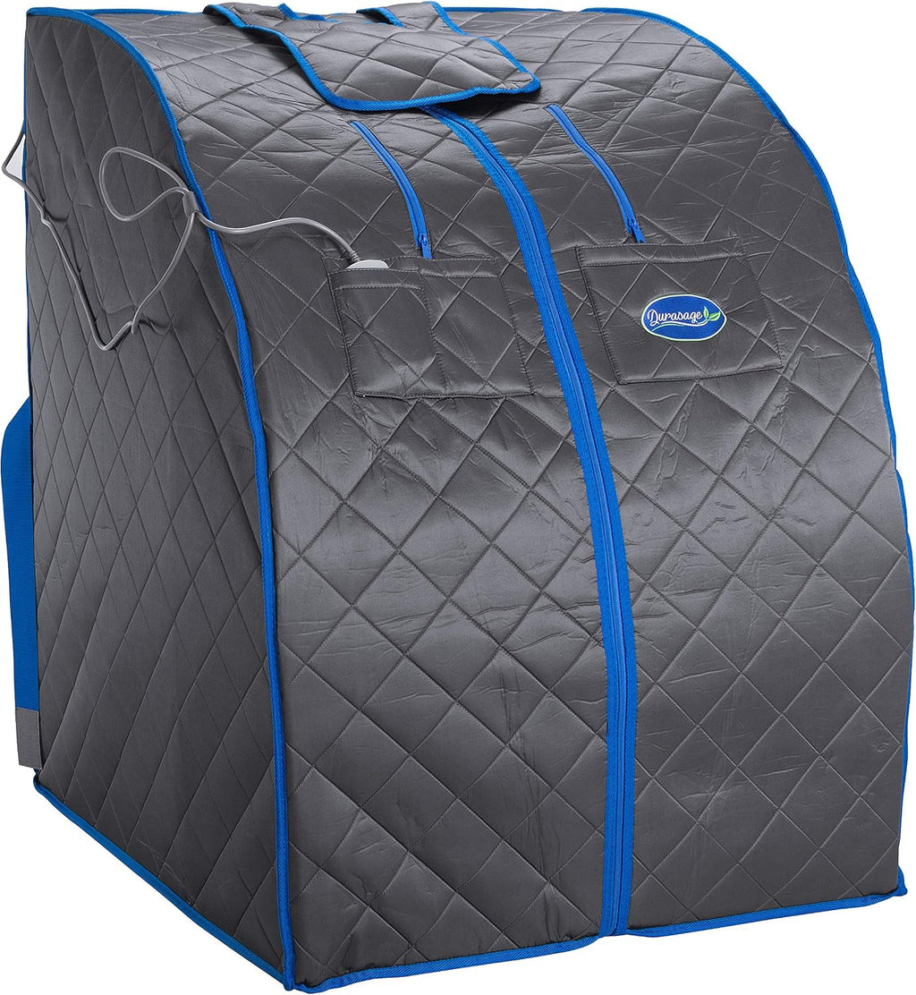 Durasage Personal Portable Infrared Sauna for Home – Large Indoor Infrared Sauna with Negative ION Generator, 30-Minute Timer, Heated Footpad, Remote Control & Premium Chair (Gray)