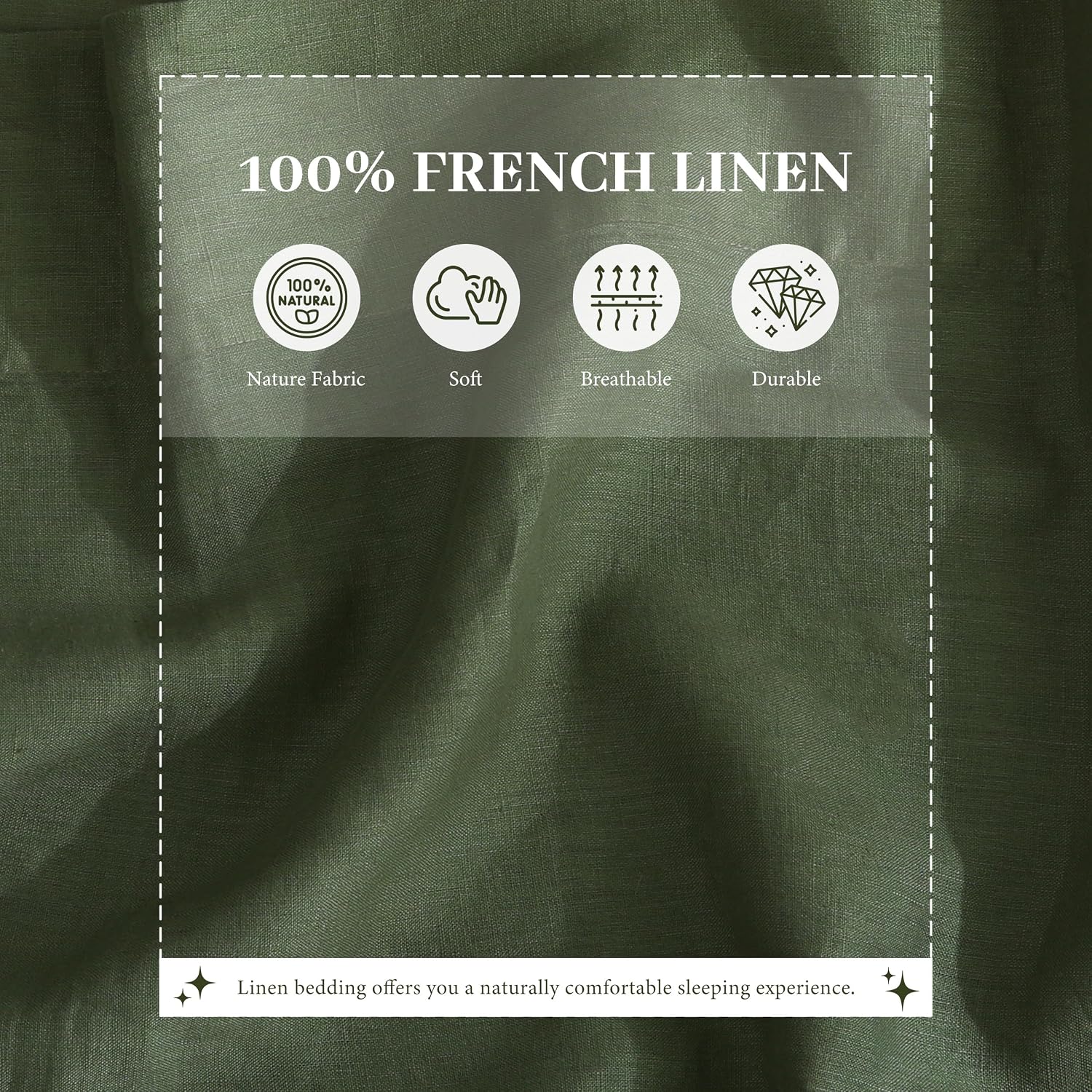 100% French Linen Sheets Set Cal King Size-4Pcs Natural Washed Flax Bed Sheets Soft Breathable and Durable- 1 Flat Sheet 1 Fitted Sheet 2 Pillowcases (Green, Cal King)