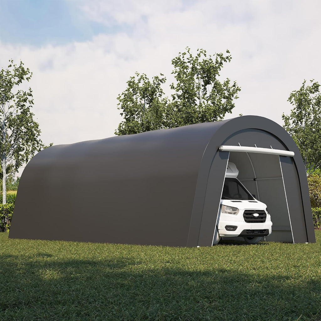 FansaFurn Carport, 12'x25' Outdoor Round Portable Garage with 2 Roll up Doors, Heavy Duty Storage Shelter Car Canopy Party Tent, Dark Gray