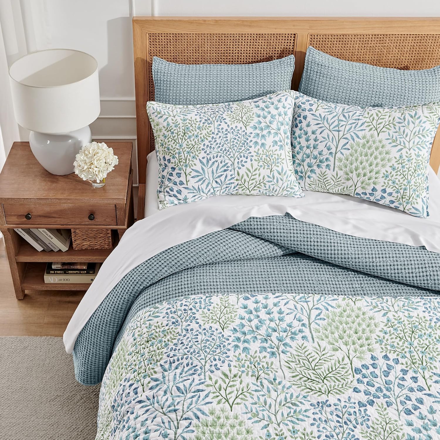 Levtex Home Mills Waffle Full/Queen Quilt Set (88x92in) with 2 Pillow Shams (26x20in) - Chambray - Cotton Waffle Full/Queen Size Quilt Bedding Set - Lightweight, Soft, Pre-Washed