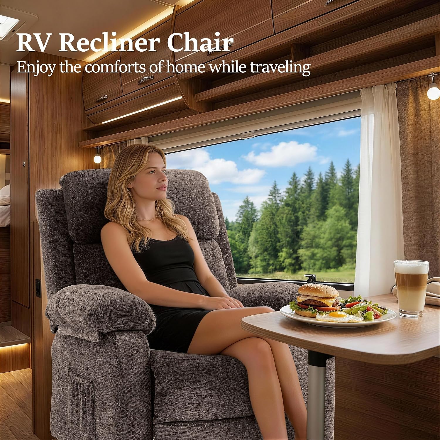 Korser Recliner Chair, Living Room Chairs for Adults, Padded Deep Seat Reading Chair with Side Pockets, Small Recliners for Small Spaces, Lounge Chair for Living Room, Bedroom, and RV (Chenille)