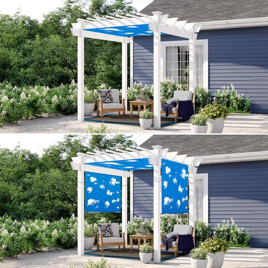 Patio 8' x 4' Waterproof Pergola Canopy Replacement Shade Cover Sun Sail for Deck Porch Backyard Shade Cloth Tarp with Grommets Rods Privacy Shade Screen, Sky Blue