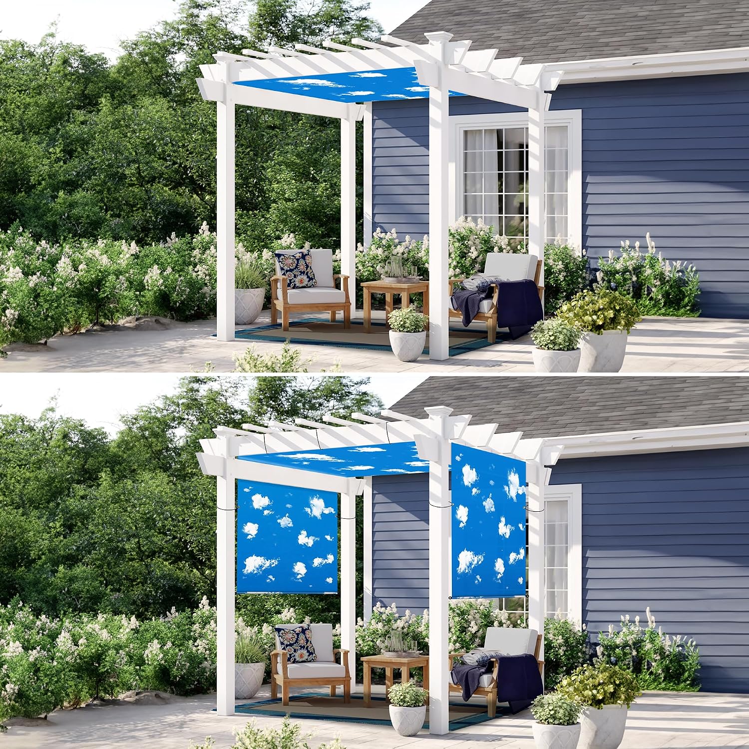 Patio 8' x 4' Waterproof Pergola Canopy Replacement Shade Cover Sun Sail for Deck Porch Backyard Shade Cloth Tarp with Grommets Rods Privacy Shade Screen, Sky Blue