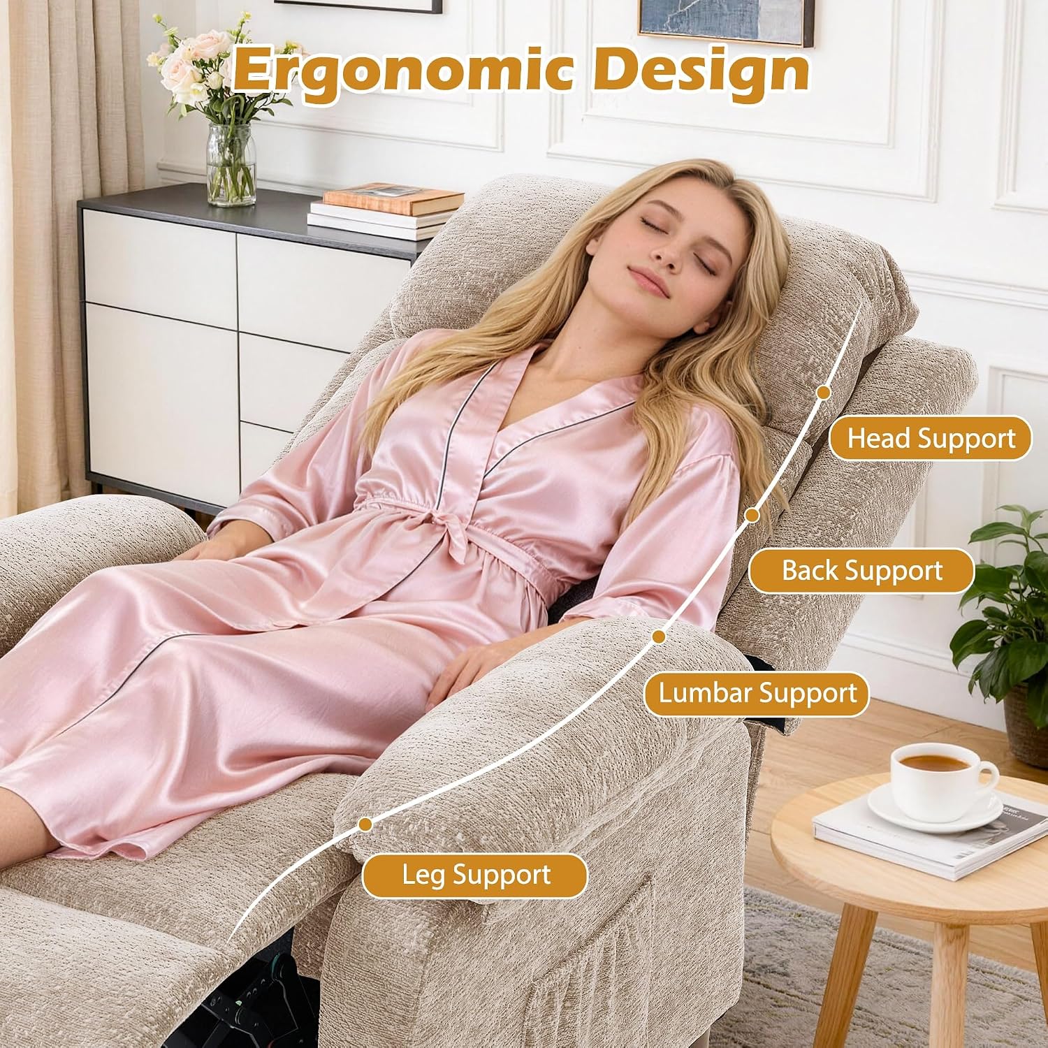 Korser Recliner Chair, Living Room Chairs for Adults, Padded Deep Seat Reading Chair with Side Pockets, Small Recliners for Small Spaces, Lounge Chair for Living Room, Bedroom, and RV (Chenille)