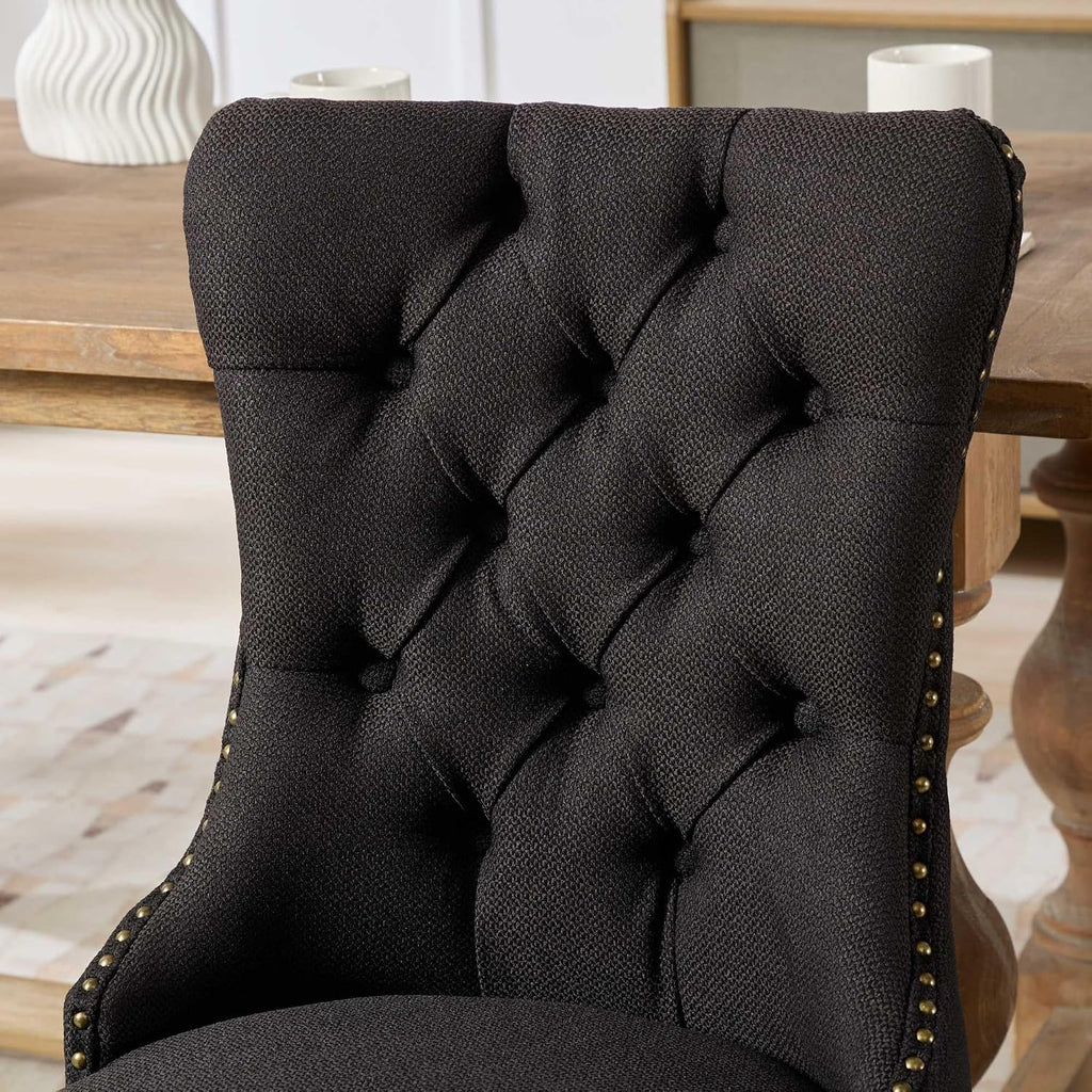 Ball & Cast Contemporary Upholstered Dining Chairs Set of 2, Flax Button Tufted Kitchen Side-Chairs with Hang Ring & Nailhead Trims & Wood Legs, 2-Piece Backrest Traditional Chair, Black+Black