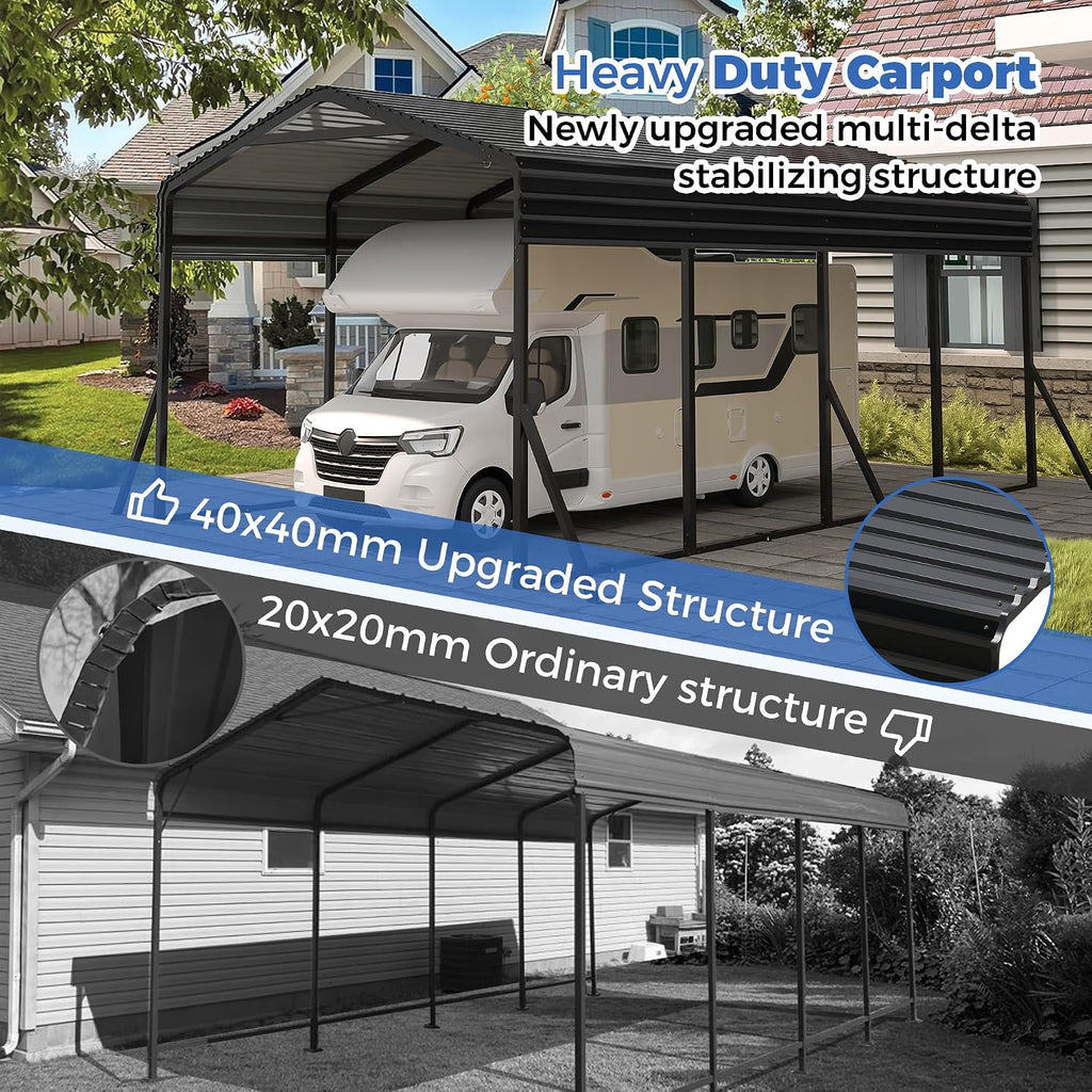 AirWire Carport Canopy 12'X20' Heavy Duty Car Port Galvanized Steel Roof, Reinforced Stable Triangle Frame for Snowy Windy Metal Carports Enhanced Base Car Tent for Car,RV,Pickup,Boat,Truck,Tractor