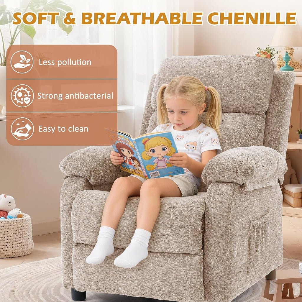 Korser Recliner Chair, Living Room Chairs for Adults, Padded Deep Seat Reading Chair with Side Pockets, Small Recliners for Small Spaces, Lounge Chair for Living Room, Bedroom, and RV (Chenille)