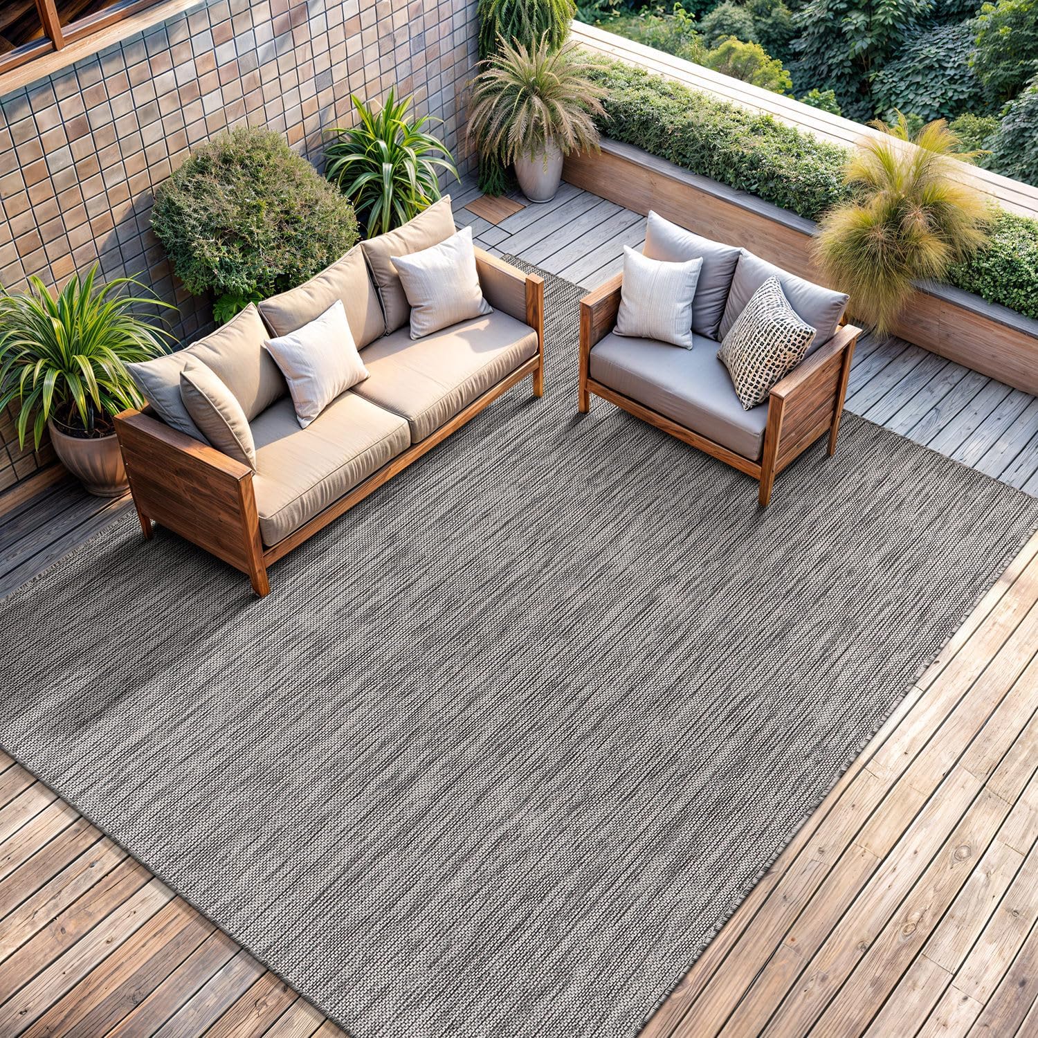 CAMILSON Outdoor Rug 8x10 Modern Area Rugs for Indoor and Outdoor Patios and Porches - Waterproof, Washable, Non-Shedding, Easy-to-Clean Outside Carpet (8 x 10, Solid - Silver Gray)