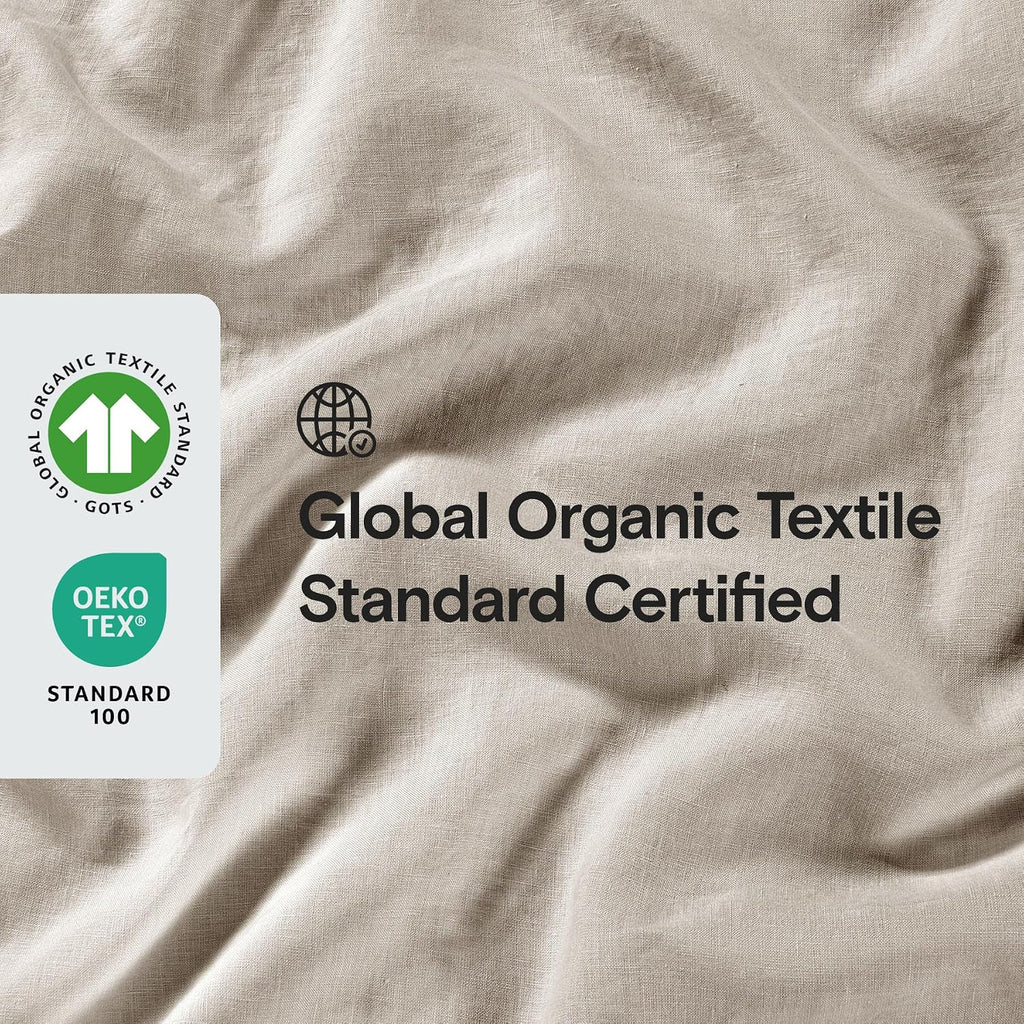Sijo Stone Washed Organic French Linen Bed Sheet Set, GOTS Certified Organic, Best Cooling Linen Sheet Award by Sleep Foundation, 4 Piece - 2 Pillowcases, 1 Fitted and 1 Flat (Classic, Queen)