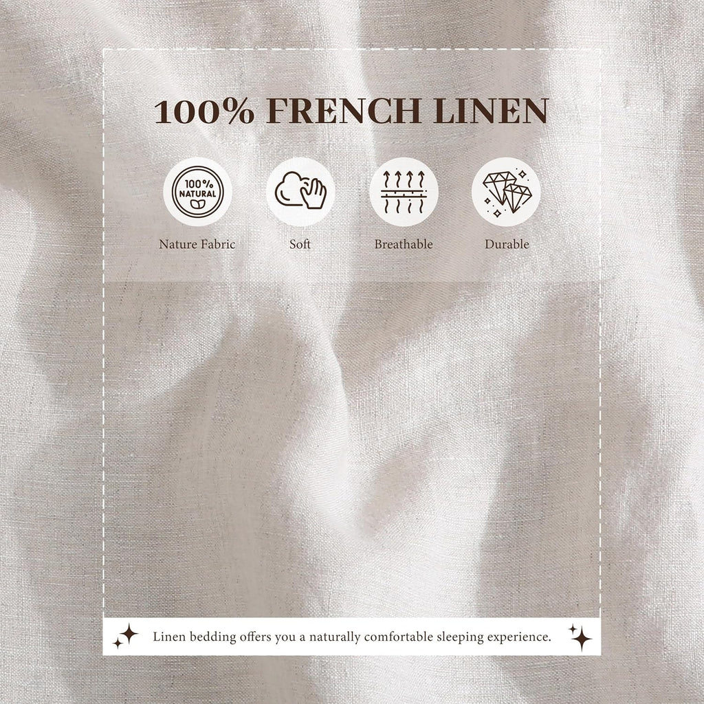 100% French Linen Sheets Set King Size-4Pcs Natural Washed Flax Bed Sheets Soft Breathable and Durable- 1 Flat Sheet 1 Fitted Sheet 2 Pillowcases (Natural Linen, King)