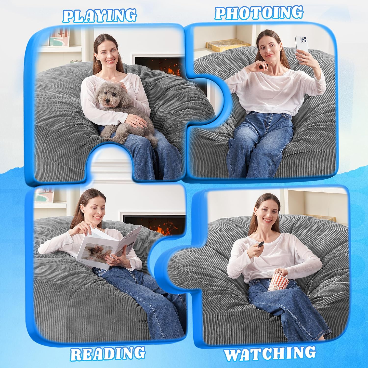 HABUTWAY 6FT Bean Bag Chair,Giant Bean Bag Chairs for Adults,Big Bean Bags with Memory Foam Filled, Large Beanbag Chairs with Soft Corduroy Cover