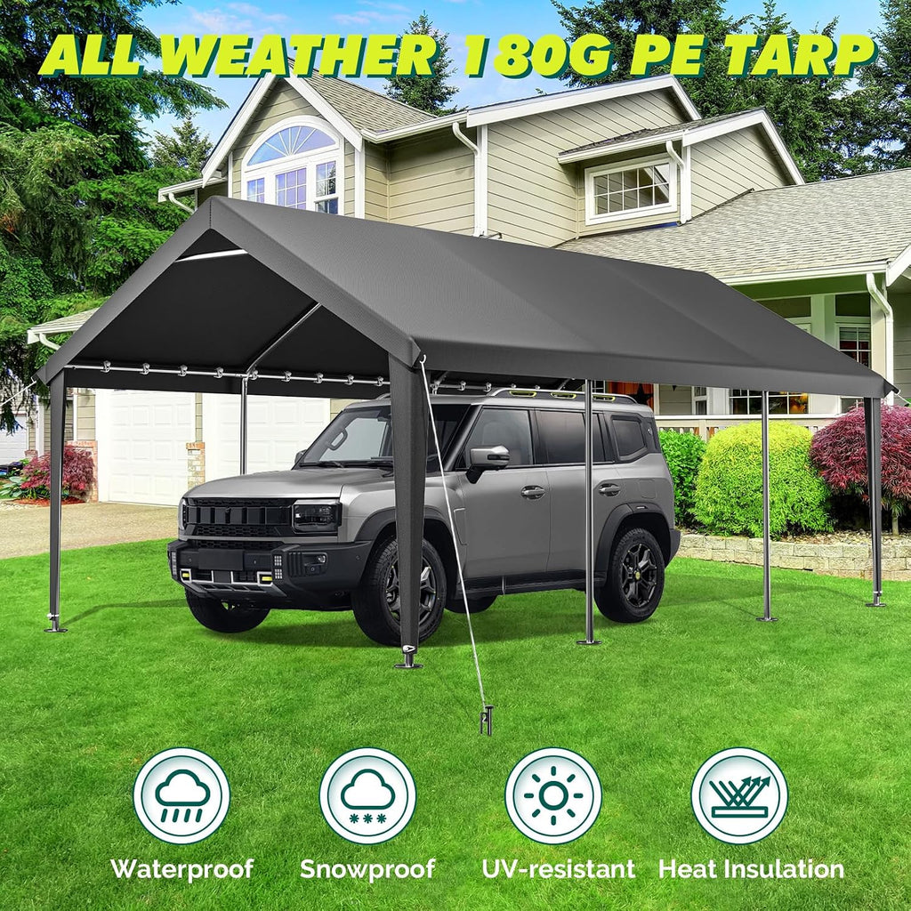 Velway Carport 12x20ft Heavy-Duty Canopy - Portable Garage Metal Carport Featuring Galvanized Frame Waterproof & UV-Protected Tarp with Removable Sidewalls & Doors for Car, Truck, Boat