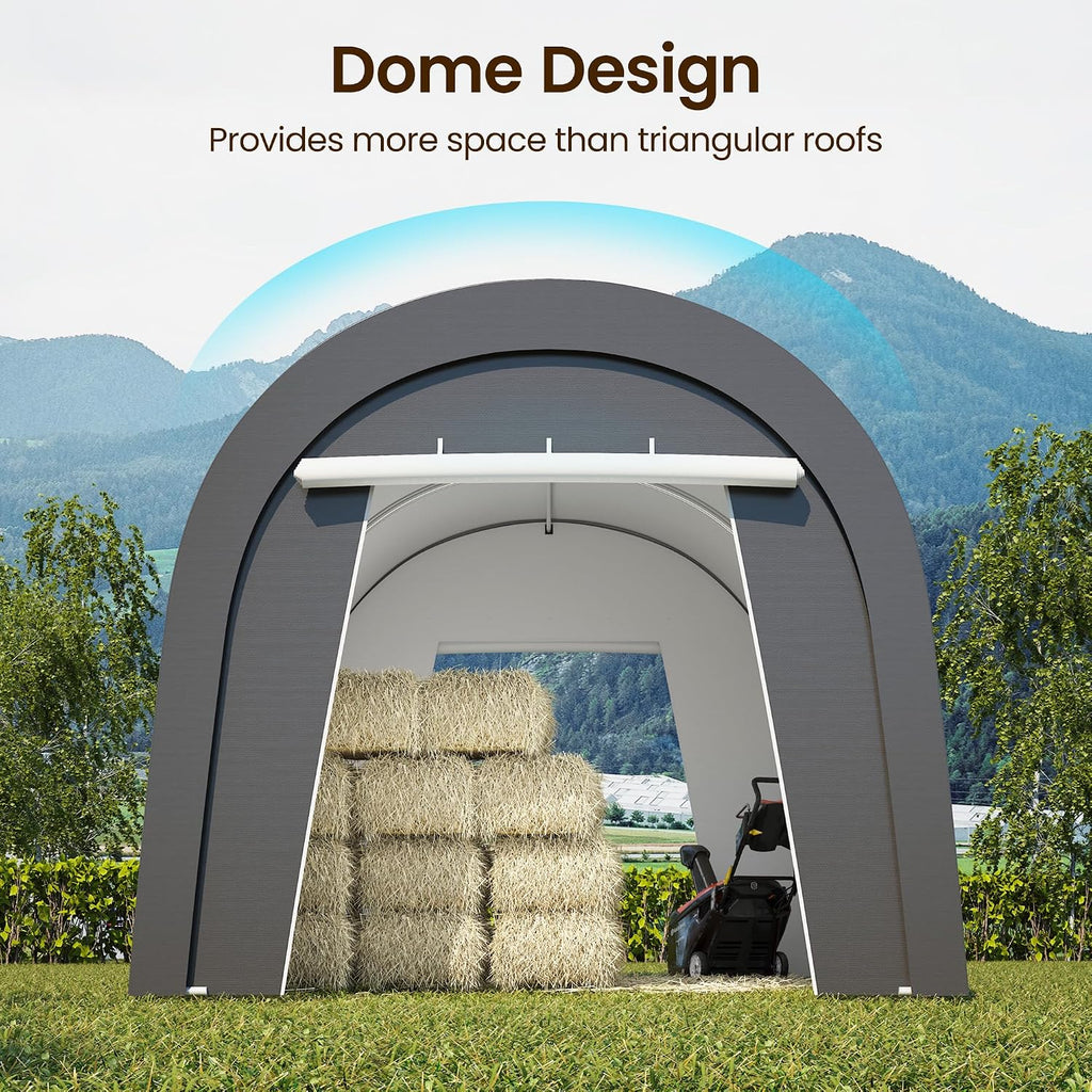 FansaFurn Carport, 10'x15' Outdoor Round Portable Garage with 2 Roll up Doors, Heavy Duty Storage Shelter Car Canopy Party Tent, Dark Gray