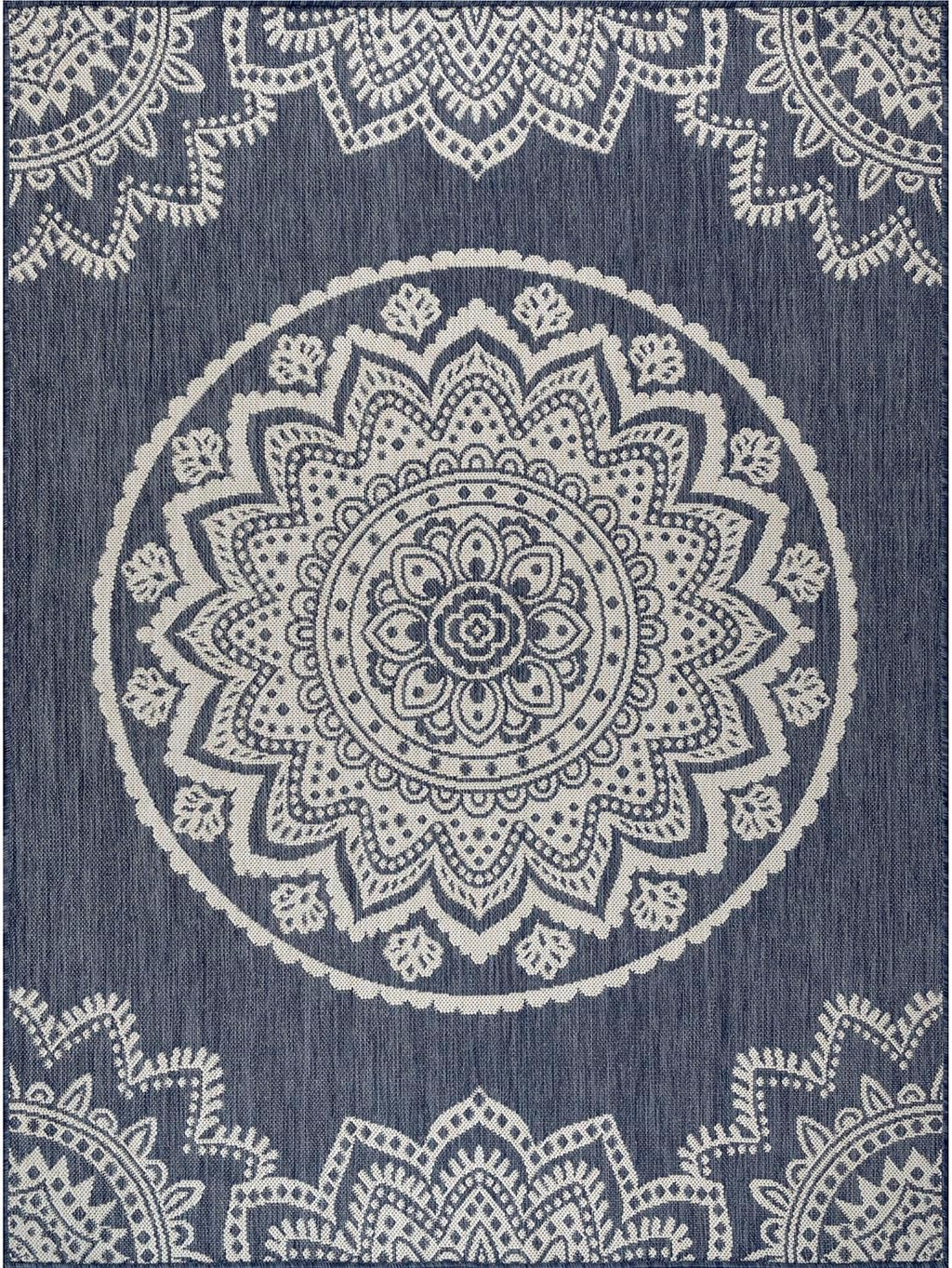 CAMILSON Outdoor Rug 8x10 Modern Area Rugs for Indoor and Outdoor Patios and Porches - Waterproof, Washable, Non-Shedding, Easy-to-Clean Outside Carpet (8 x 10, Medallion - Blue/White)