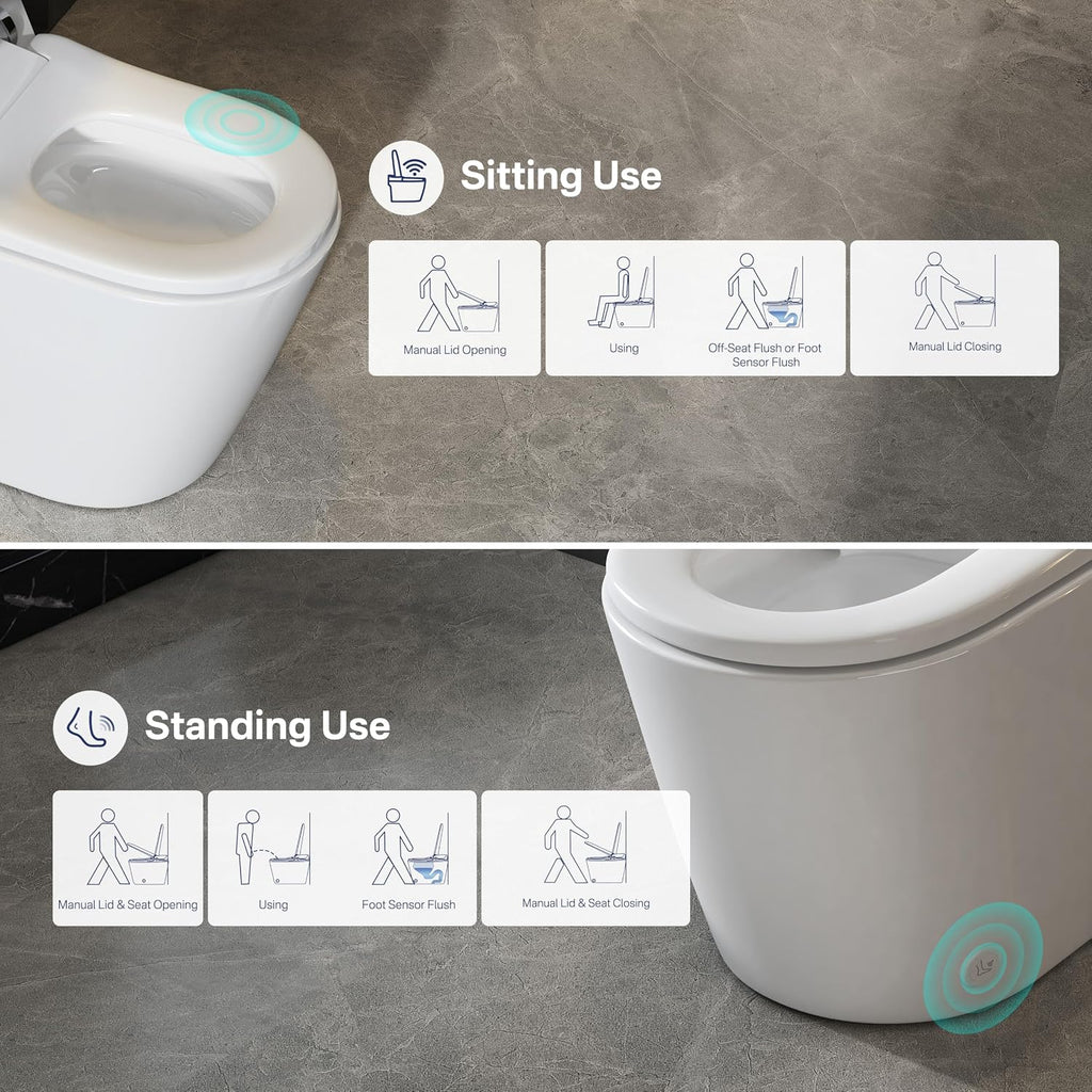 Smart Toilet, Eridanus One Piece Bidet Toilet for Bathroom, Toilet with Heated Bidet Seat, Adjustable Warm Water Wash & Dryer, Foot Sensor Flush, Tankless Toilet with LED Display, White