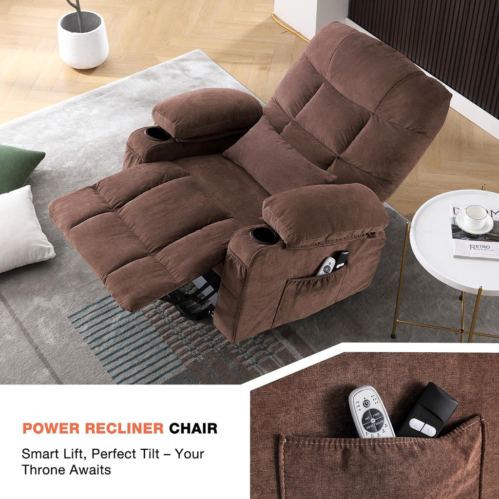 MAHOMICO Power Lift Recliner Chair for Elderly with Vibration Massage and Lumbar Heating, Electric Lift Recliner Single Sofa with Side Pocket, Two Cup Holders and USB Charge Port for Living Room