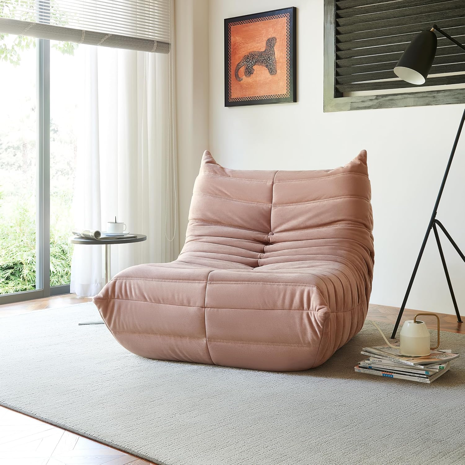 Bean Bag Chair - Corner Sofa, Fireside Chair Bean Bag Sofa Large Bean Bag Chair for Adults,Fireside Floor Couch for Living Room, Bedroom, Gaming & Office (Yellow, Single) (Pink, Single)