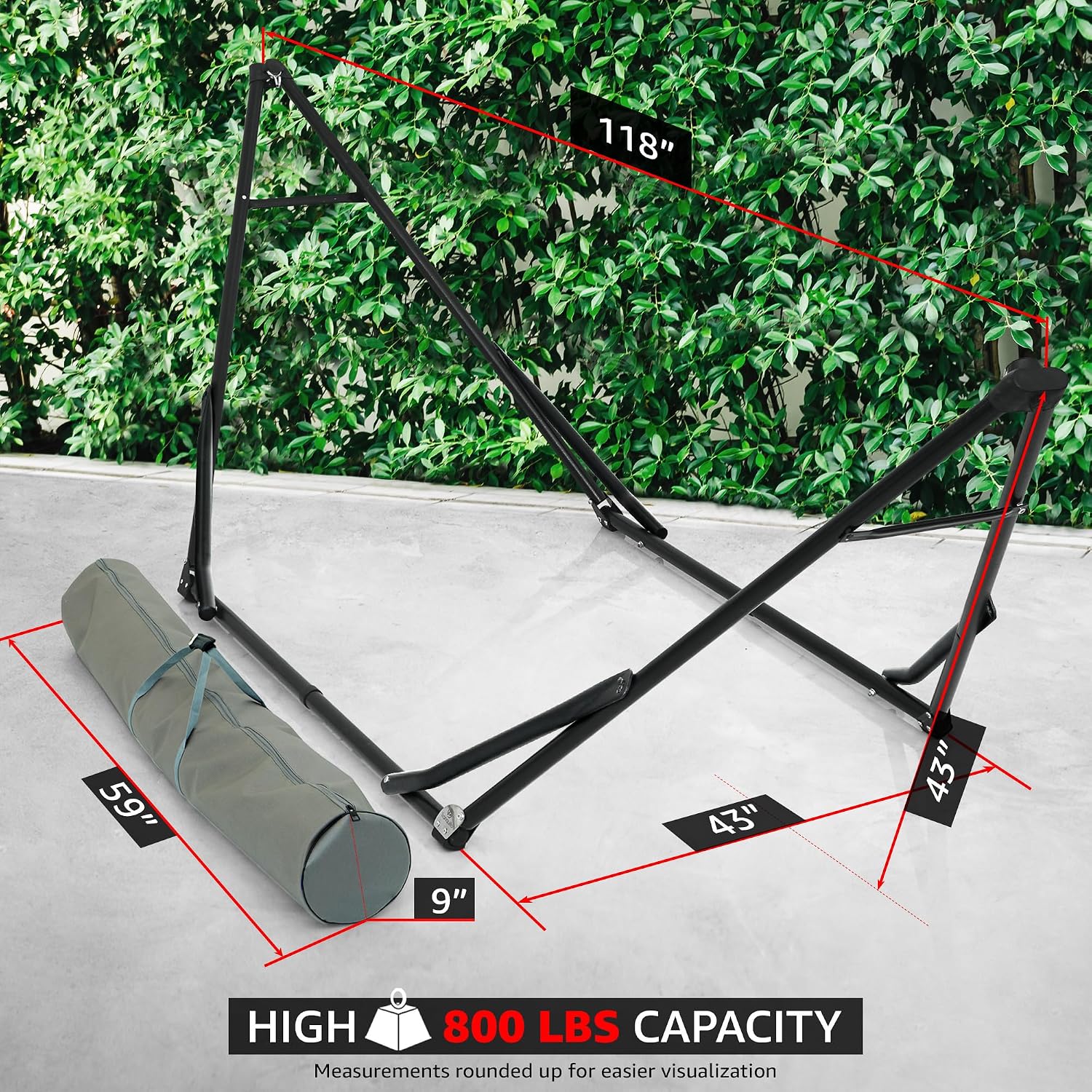 Tranquillo Unity Hammock Stand, Collapsible Camping Hammock and Stand, 800 lbs Capacity Steel Double Hammock Stand for 2 Persons, Steel Frame - Black