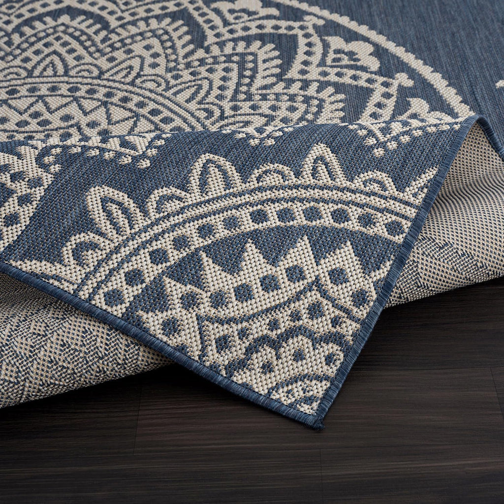 CAMILSON Outdoor Rug 8x10 Modern Area Rugs for Indoor and Outdoor Patios and Porches - Waterproof, Washable, Non-Shedding, Easy-to-Clean Outside Carpet (8 x 10, Medallion - Blue/White)