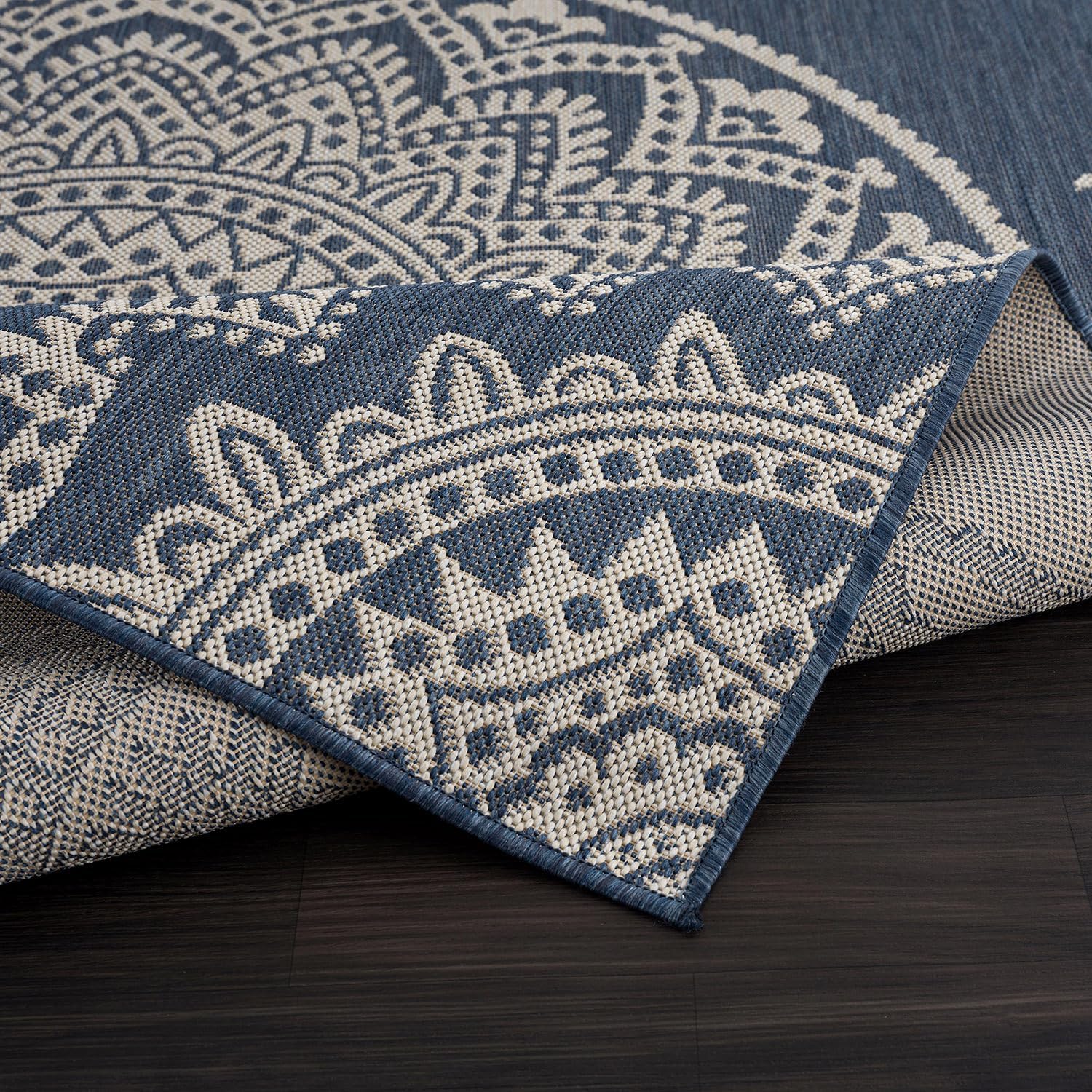 CAMILSON Outdoor Rug 8x10 Modern Area Rugs for Indoor and Outdoor Patios and Porches - Waterproof, Washable, Non-Shedding, Easy-to-Clean Outside Carpet (8 x 10, Medallion - Blue/White)