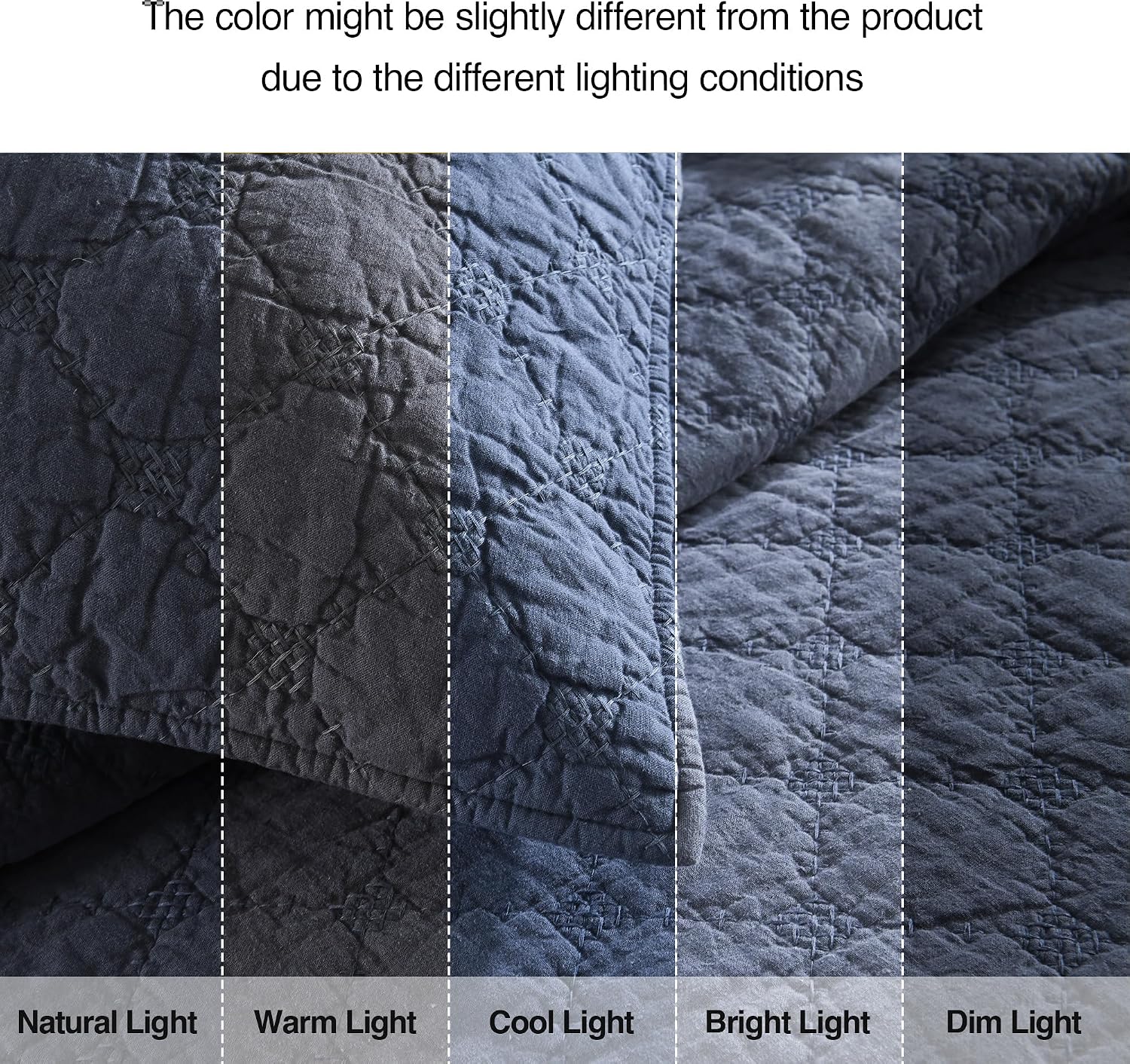 HORIMOTE HOME 55% Linen Front/100% Cotton Back Quilt Set King Size, Steel Blue Pre-Washed Cotton Linen Quilt Set, Geometric Stitched Pattern Bedspread Coverlet Bedding Set 3-Piece for All Seasons
