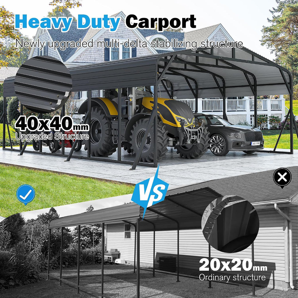 AirWire 20'X30' Heavy Duty Carport Canopy for 2 Car, Metal Car Port Garage with Galvanized Steel Roof and Reinforced Stable Triangle Frame Base, Large Car Tent Shelter for Car, Pickup, Tractor, Boat