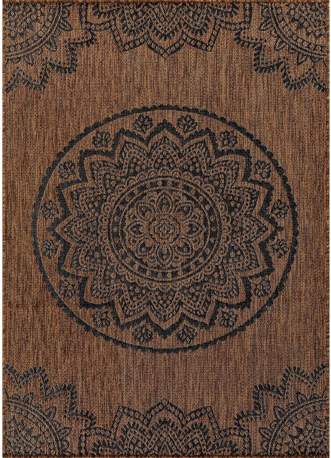 CAMILSON Outdoor Rug 8x10 Modern Area Rugs for Indoor and Outdoor Patios and Porches - Waterproof Washable Non-Shedding Easy-to-Clean Outside Carpet (8 x 10 Medallion - Gold/Black)
