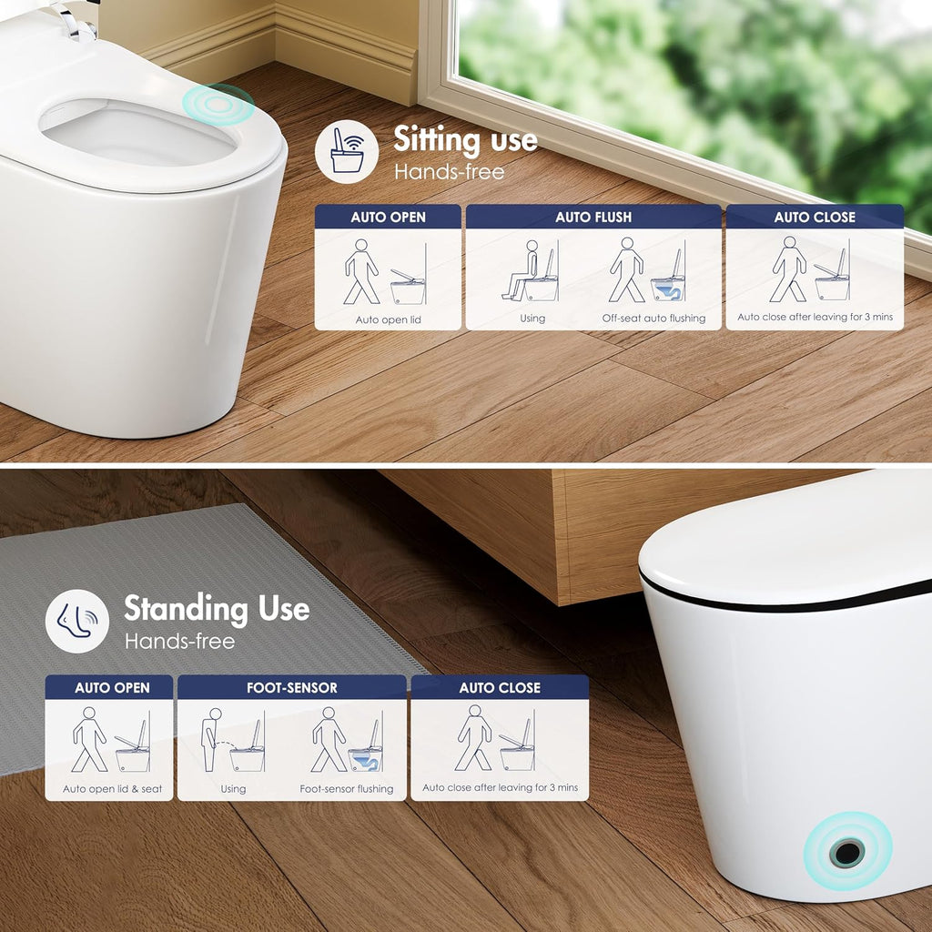 Smart Toilet with Bidet Built in, Eridanus One Piece Bidet Toilet for Bathrooms, Warm Water Wash & Dryer, Foot Sensor Flush, Elongated Heated Seat, Auto Open/Close with Digital Display, White & Black