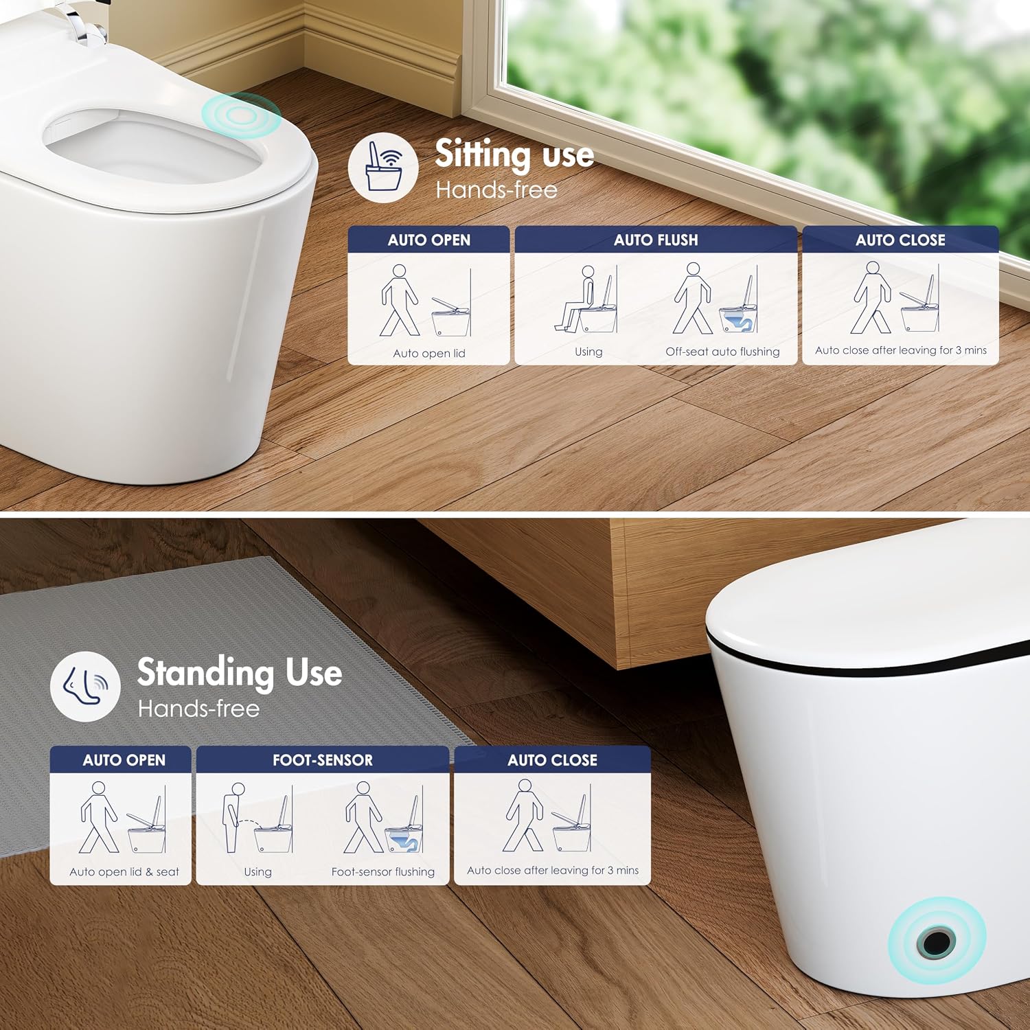 Smart Toilet with Bidet Built in, Eridanus One Piece Bidet Toilet for Bathrooms, Warm Water Wash & Dryer, Foot Sensor Flush, Elongated Heated Seat, Auto Open/Close with Digital Display, White & Black