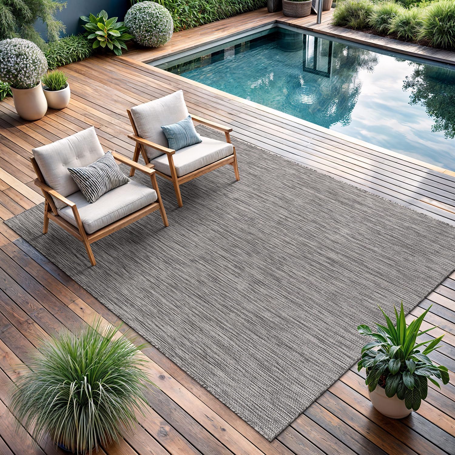 CAMILSON Outdoor Rug 6x9 Modern Area Rugs for Indoor and Outdoor Patios and Porches - Waterproof, Washable, Non-Shedding, Easy-to-Clean Outside Carpet (6 x 9, Solid - Silver Gray)