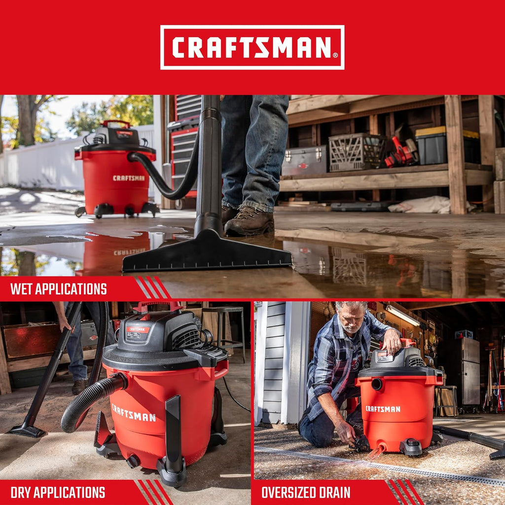 CRAFTSMAN CMXEVBE17596 20 Gallon 6.5 Peak HP Wet Dry Vac, Heavy-Duty Shop Vacuum Wet and Dry with 2 Filters, Dust Bag, 20-ft Hose, 7-ft Hose and Attachments for Shop, Garage, Jobsite Cleaning