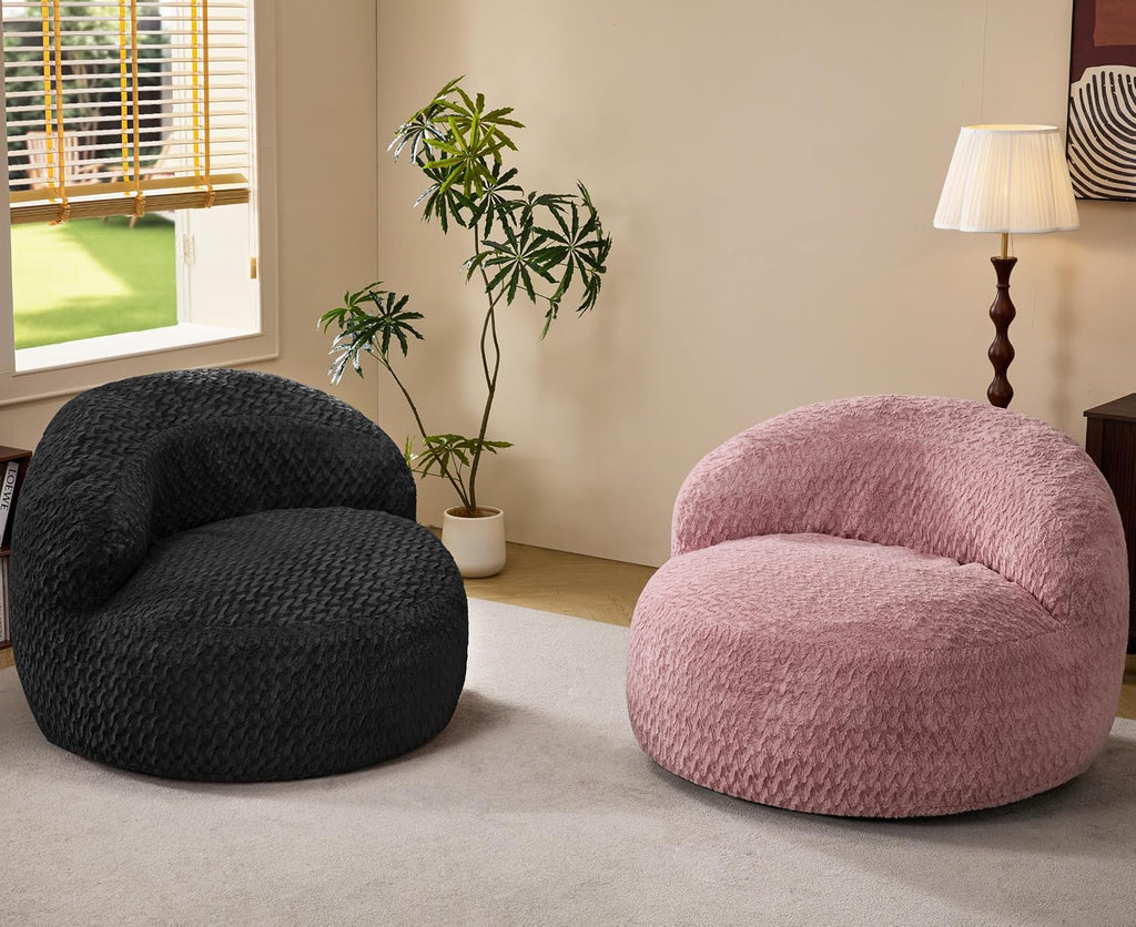 Hobestluk Bean Bag Chair Giant Bean Bag Chairs for Adults Big Bean Bag Chair with Memory Foam Filler Adults Large Beanbag with Faux Fur Cover for Bedroom (Chevron Black,Oversize)