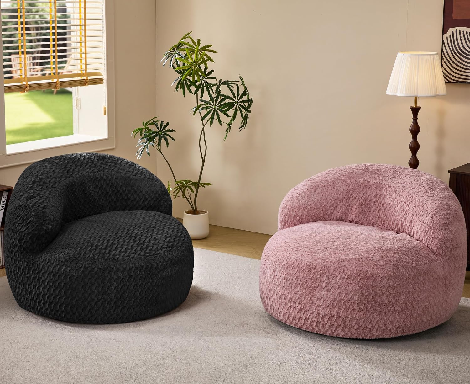 Hobestluk Bean Bag Chair Giant Bean Bag Chairs for Adults Big Bean Bag Chair with Memory Foam Filler Adults Large Beanbag with Faux Fur Cover for Bedroom (Chevron Black,Oversize)