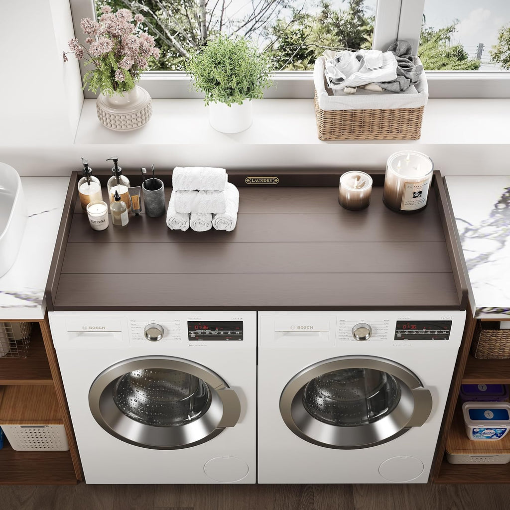 No-Installation HDPE Washer Dryer Countertop Washer and Dryer Topper Covers for The Top Laundry Countertop Laundry Room Organization No Water Leakage,California Walnut