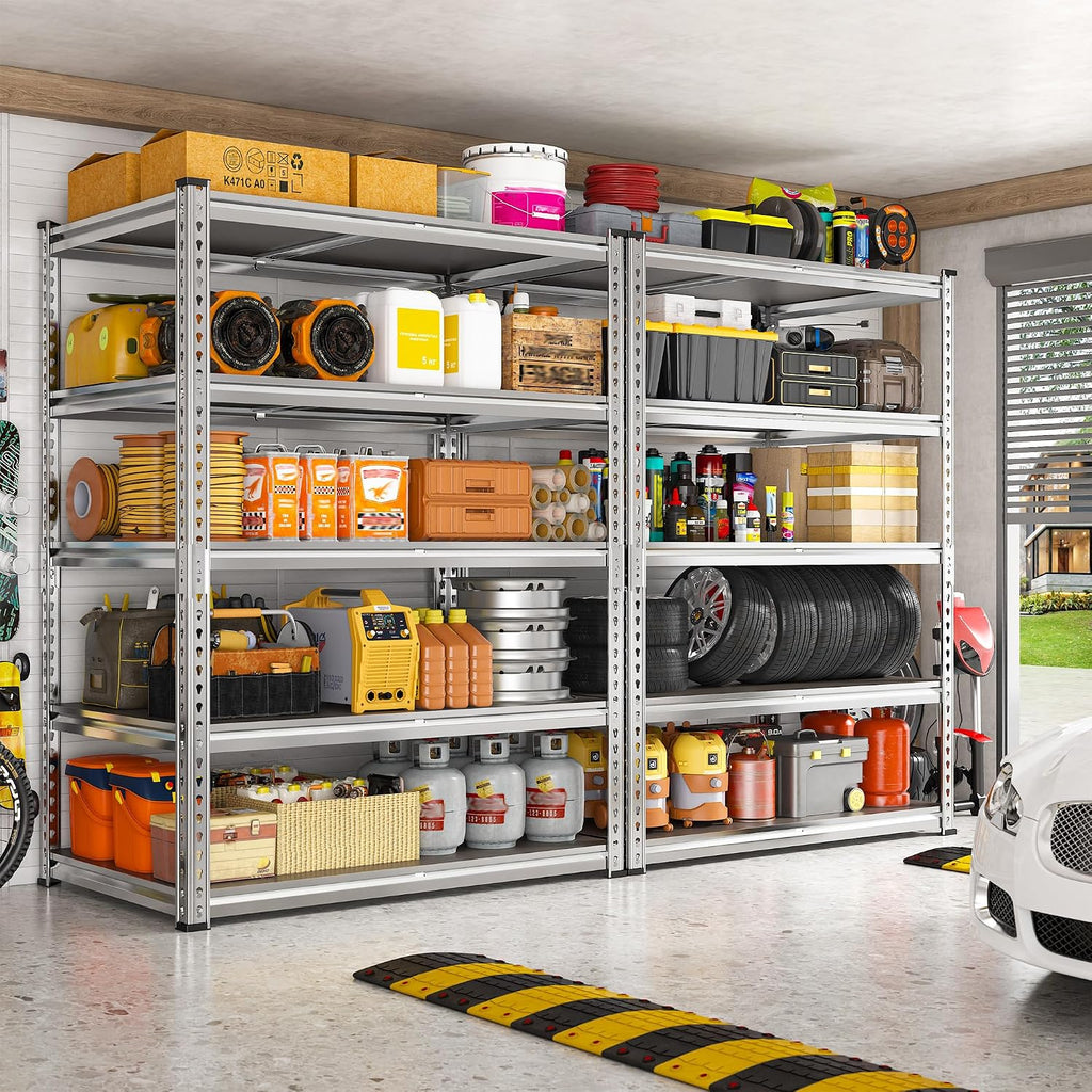 2200LBS Heavy Duty Storage Shelves, 5-Tier Adjustable Metal Shelving Unit with Waterproof PP Boards,Garage Storage Rack for Pantry Basement Warehouse,35'W x 16'D x 72'H,2 Pack Sliver Shelves