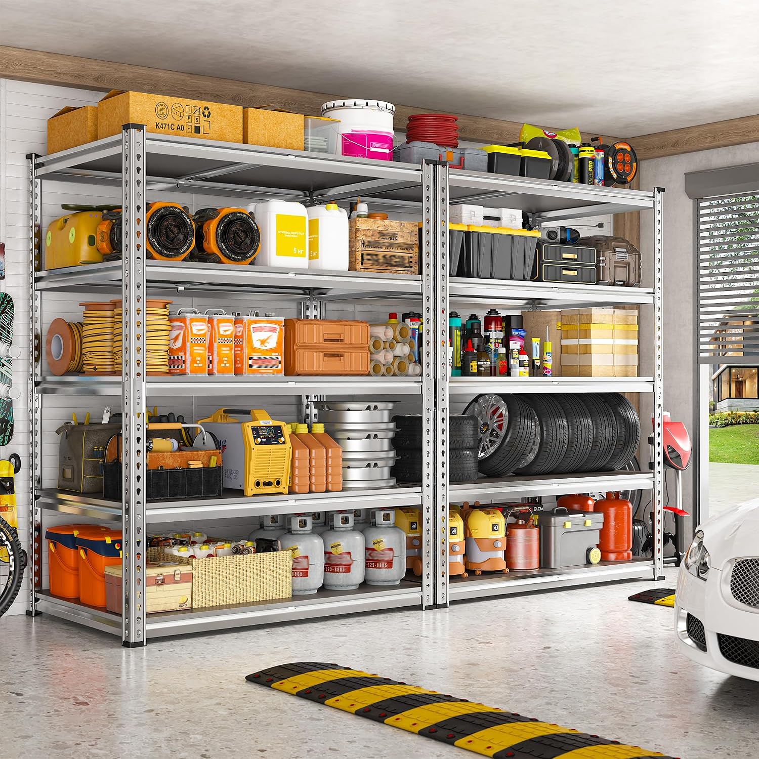 2200LBS Heavy Duty Storage Shelves, 5-Tier Adjustable Metal Shelving Unit with Waterproof PP Boards,Garage Storage Rack for Pantry Basement Warehouse,35'W x 16'D x 72'H,2 Pack Sliver Shelves