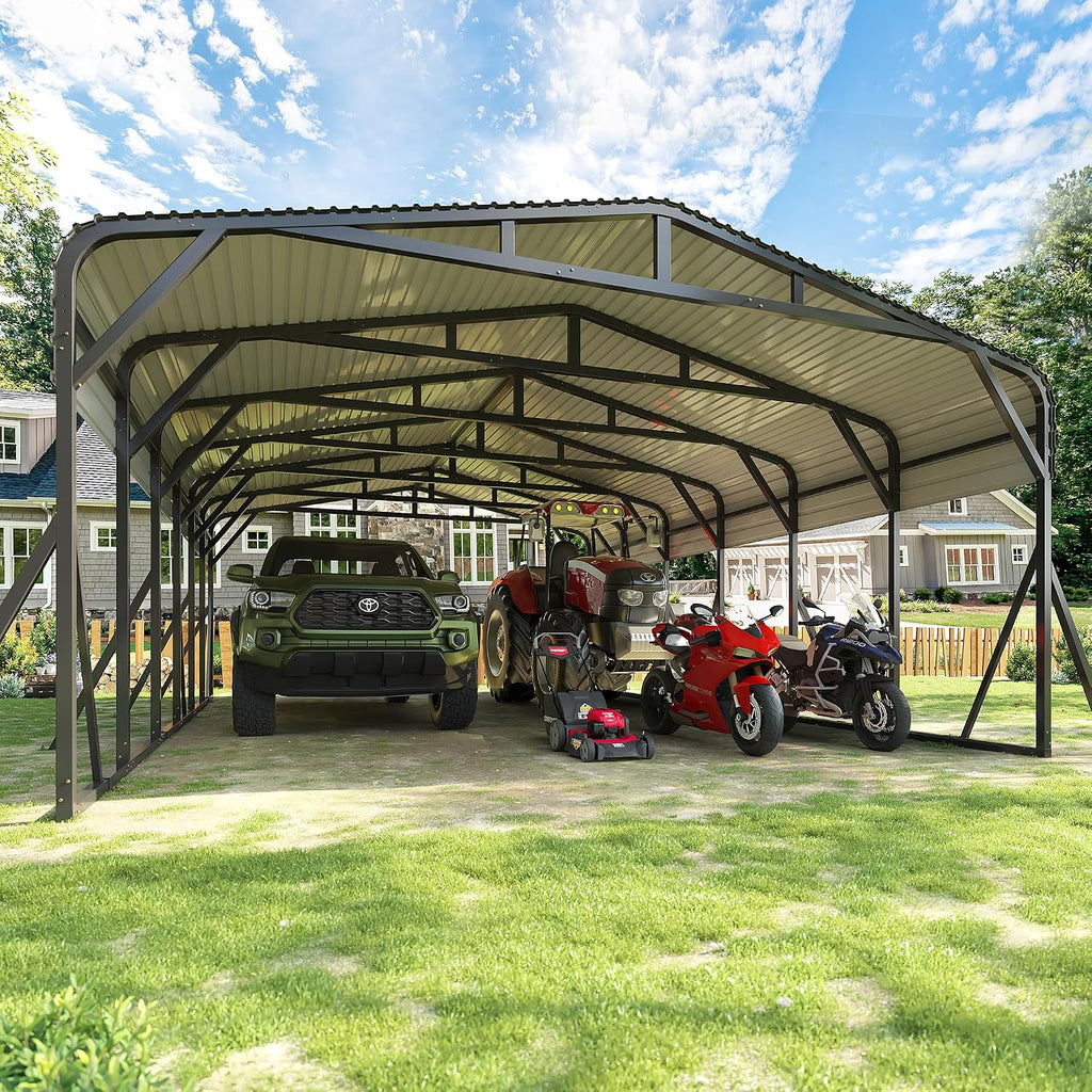 AirWire 20'X30' Heavy Duty Carport Canopy for 2 Car, Metal Car Port Garage with Galvanized Steel Roof and Reinforced Stable Triangle Frame Base, Large Car Tent Shelter for Car, Pickup, Tractor, Boat
