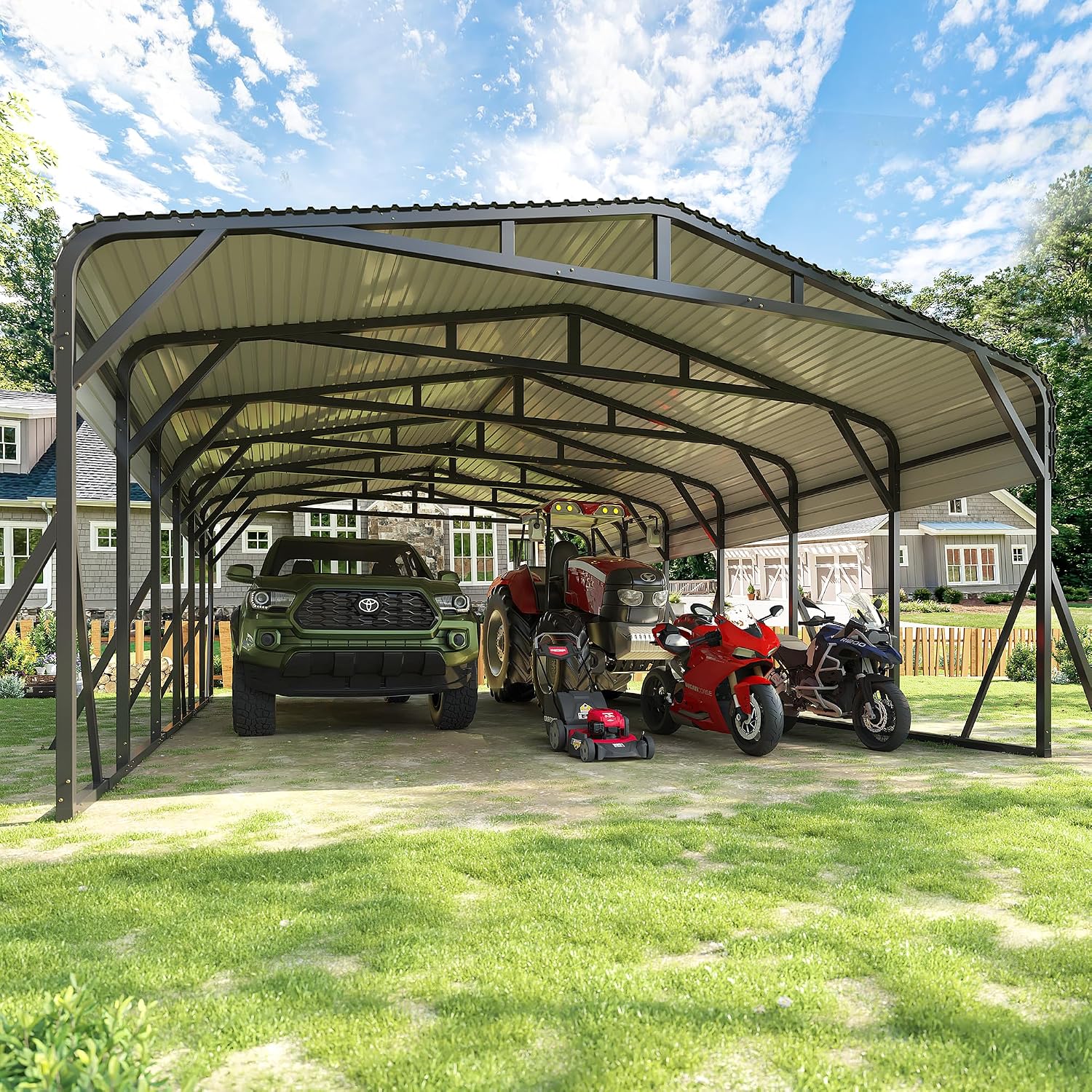 AirWire 20'X30' Heavy Duty Carport Canopy for 2 Car, Metal Car Port Garage with Galvanized Steel Roof and Reinforced Stable Triangle Frame Base, Large Car Tent Shelter for Car, Pickup, Tractor, Boat