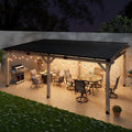 12x20FT Wall Mounted Gazebo Ceder Wood Lean to Gazebo with Sloping Roof Outdoor Hardtop Pergola Awnings with Galvanized Steel Roof for Patio, Deck, Backyard