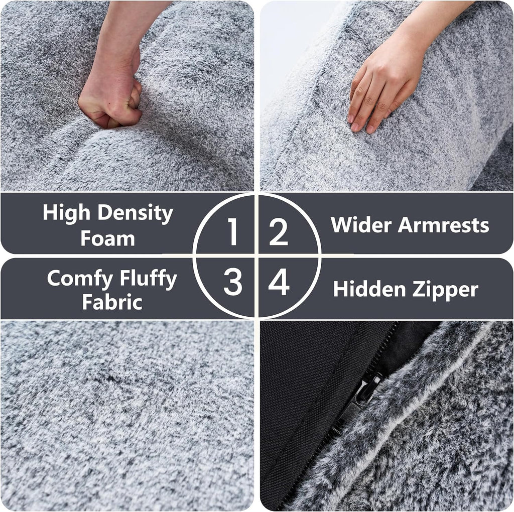 Bean Bag Chairs for Adults, Giant Beanbag Sofa Comfy Reading Chair, Oversized Bean Bag Chairs for Living Room Bedroom, Soft Faux Fur Fabric, 3.2FT, Dark Grey, Plush