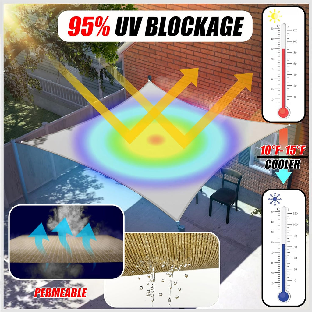 ColourTree CTAPT22 Custom Size Order to Make 12' x 21' x 24.2' Beige Right Triangle Sun Shade Sail Canopy Mesh Fabric UV Block UPF50 UPF50 - Commercial Heavy Duty - 190 GSM - 3 Years Warranty
