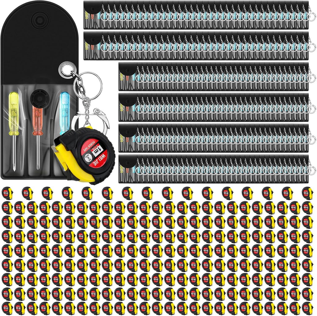 Jutom 432 Pcs Mini Tape Measure Keychain Bulk Mini Screwdriver Keychain Set Adult Tool Party Prize for Father's Men Gifts