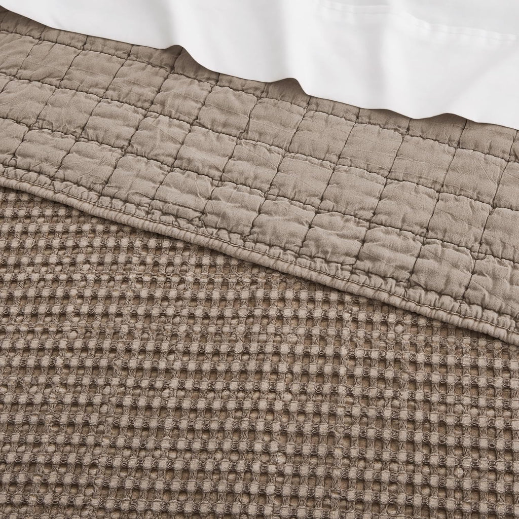 Levtex Home Mills Waffle Full/Queen Quilt Set (88x92in) with 2 Pillow Shams (26x20in) - Cocoa - Cotton Waffle Full/Queen Size Quilt Bedding Set - Lightweight, Soft, Pre-Washed
